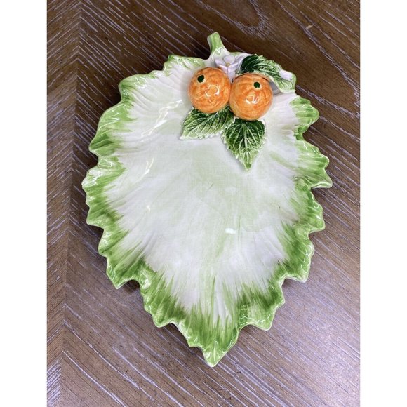 The Mane Lion Ceramic Leaf Tray Dish Orange Tangerine‎ Fruit Flower Italy Candy - Picture 8 of 16